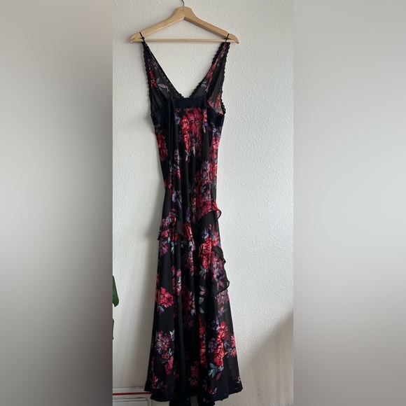Free People Black Floral Sheer Stay Awhile Maxi Ruffle Dress Sz. M - Picture 11 of 11